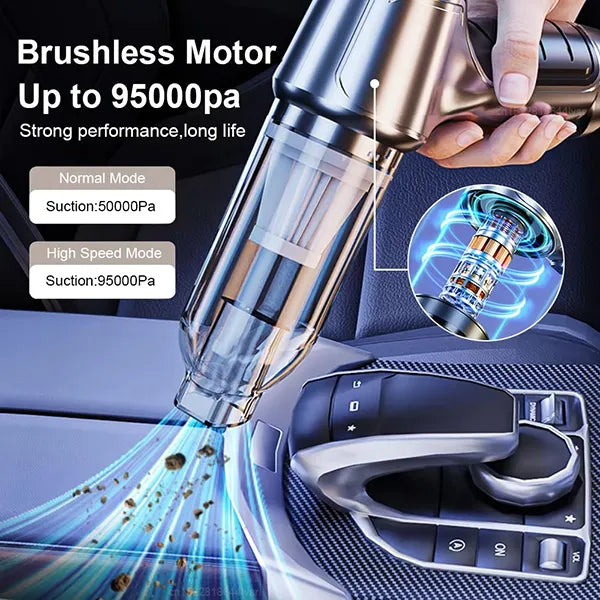 Clenio 3-in-1 Cordless Car Vacuum Cleaner – 120W Brushless Motor, Wet & Dry, HEPA Filter