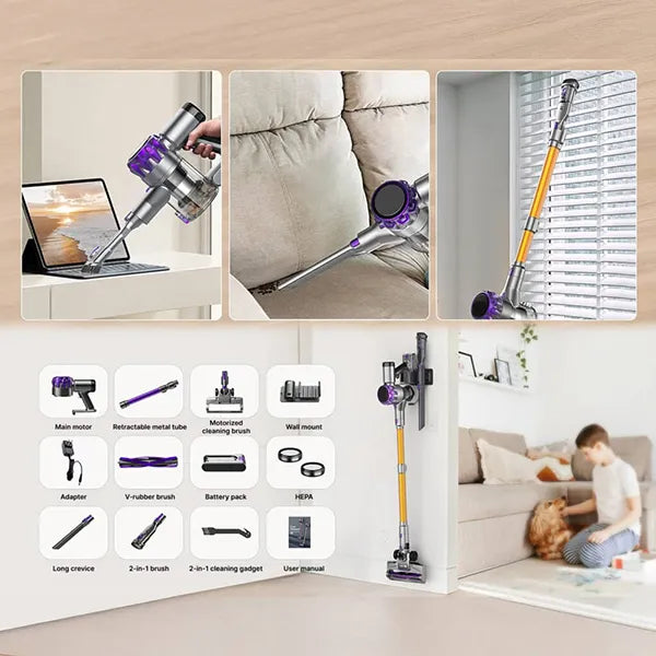 Cleanivia 8-in-1 Cordless Stick Vacuum – 40kPa Suction, Anti-Tangle, LED Display & 1.5L Dust Cup