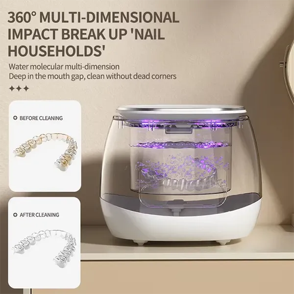 N3DomiX Ultrasonic Denture Cleaner with UV Sterilizer – 52kHz Cleaning Pod, 200ML Wireless, for Dentures, Aligners, Retainers & Jewelry