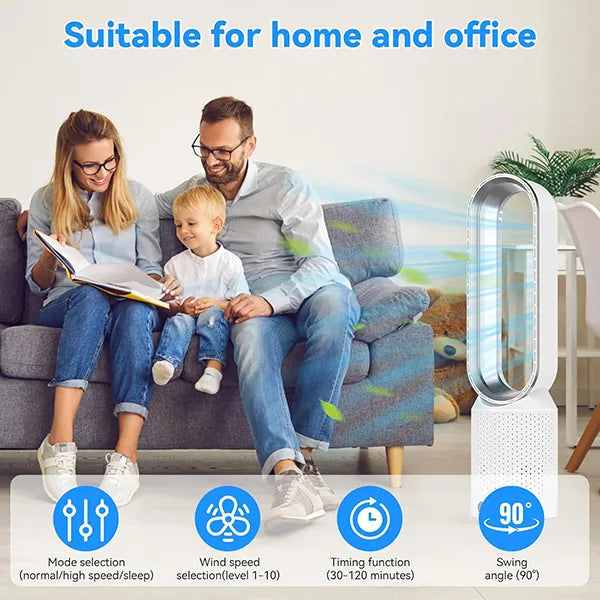 MolyFans Bladeless Tower Fan – 20", Air Purification, 8 Speeds, 90° Oscillation, Remote & 120-Min Timer