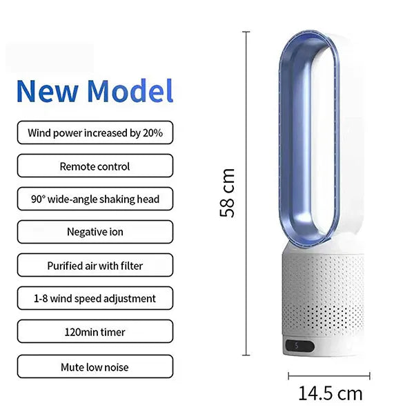 MolyFans Bladeless Tower Fan – 20", Air Purification, 8 Speeds, 90° Oscillation, Remote & 120-Min Timer