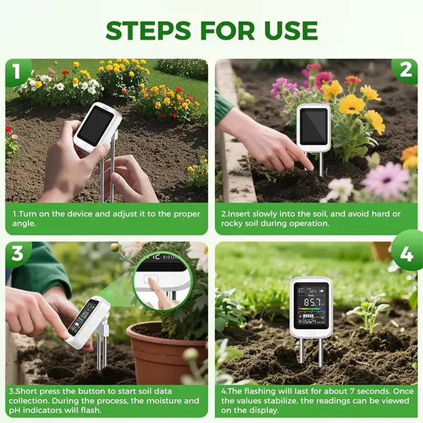 AmiSol3 6-in-1 Soil pH Tester – Rechargeable Digital Meter with LCD Display for pH, Moisture, Temperature, Sunlight & Fertility