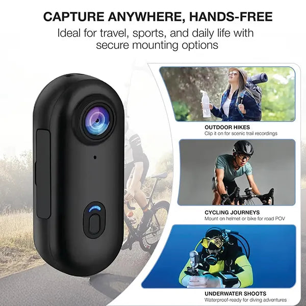 GoJo4K Body Cam – 4K Ultra HD WiFi Action Camera, Thumb-Size 1.25oz, IPX7 Waterproof, 120-Min Battery, 360° Magnetic Clip