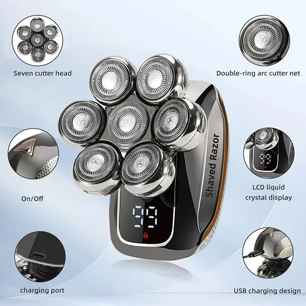 MenLif 7D Head Shaver – 5-in-1 Electric Skull Razor with Nose & Beard Trimmer, IPX7 Waterproof & LED Display