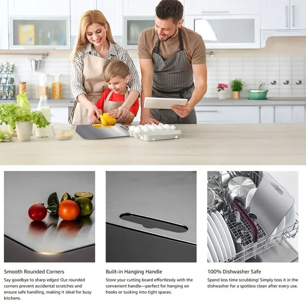 MoniBoa 100% Titanium Cutting Board – Non-Toxic, Dishwasher Safe, Reversible Charcuterie Board with Handle for Kitchen & Camping