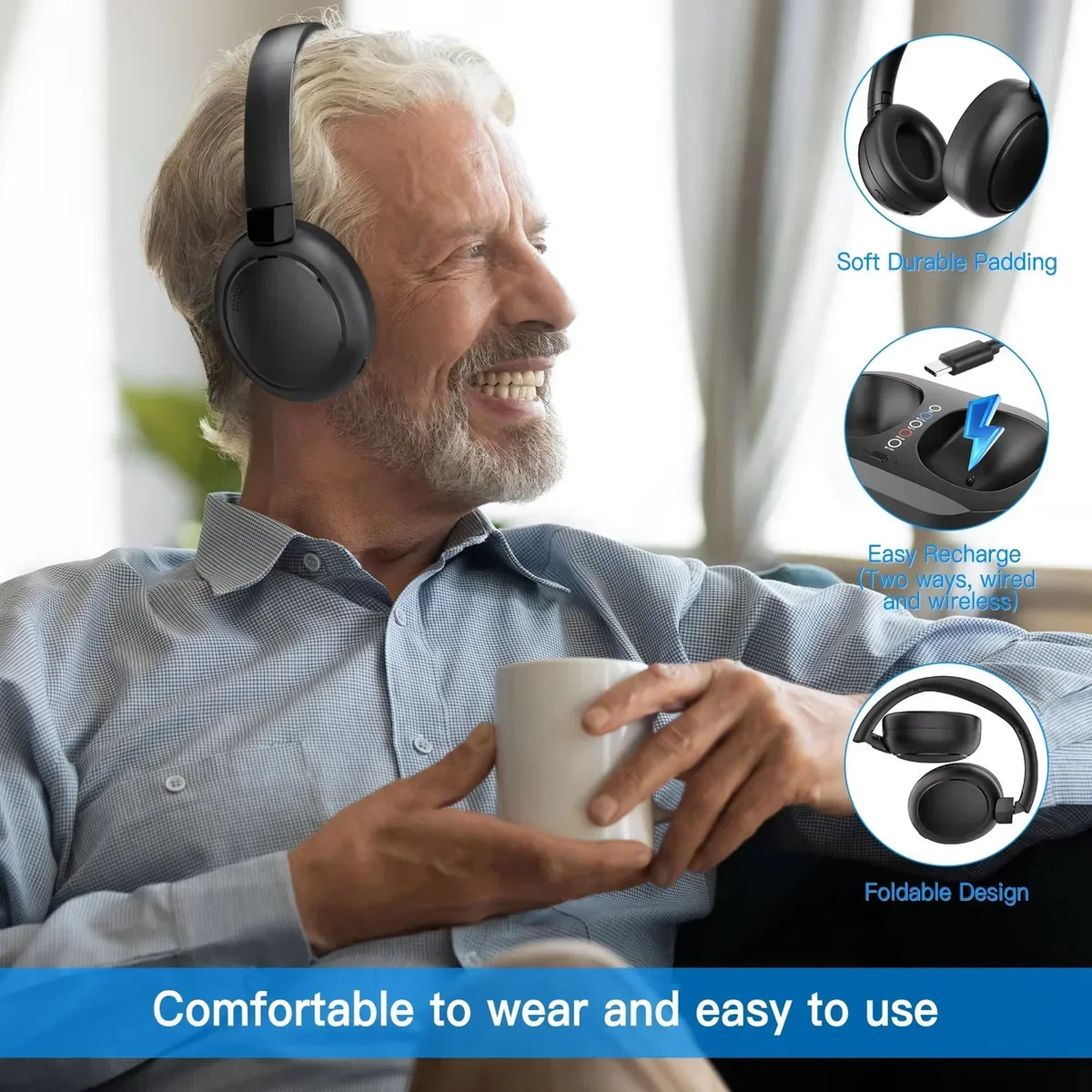 Lofialo TV Headphones – Wireless Headphones for TV Watching | Zero Latency, 100ft Range