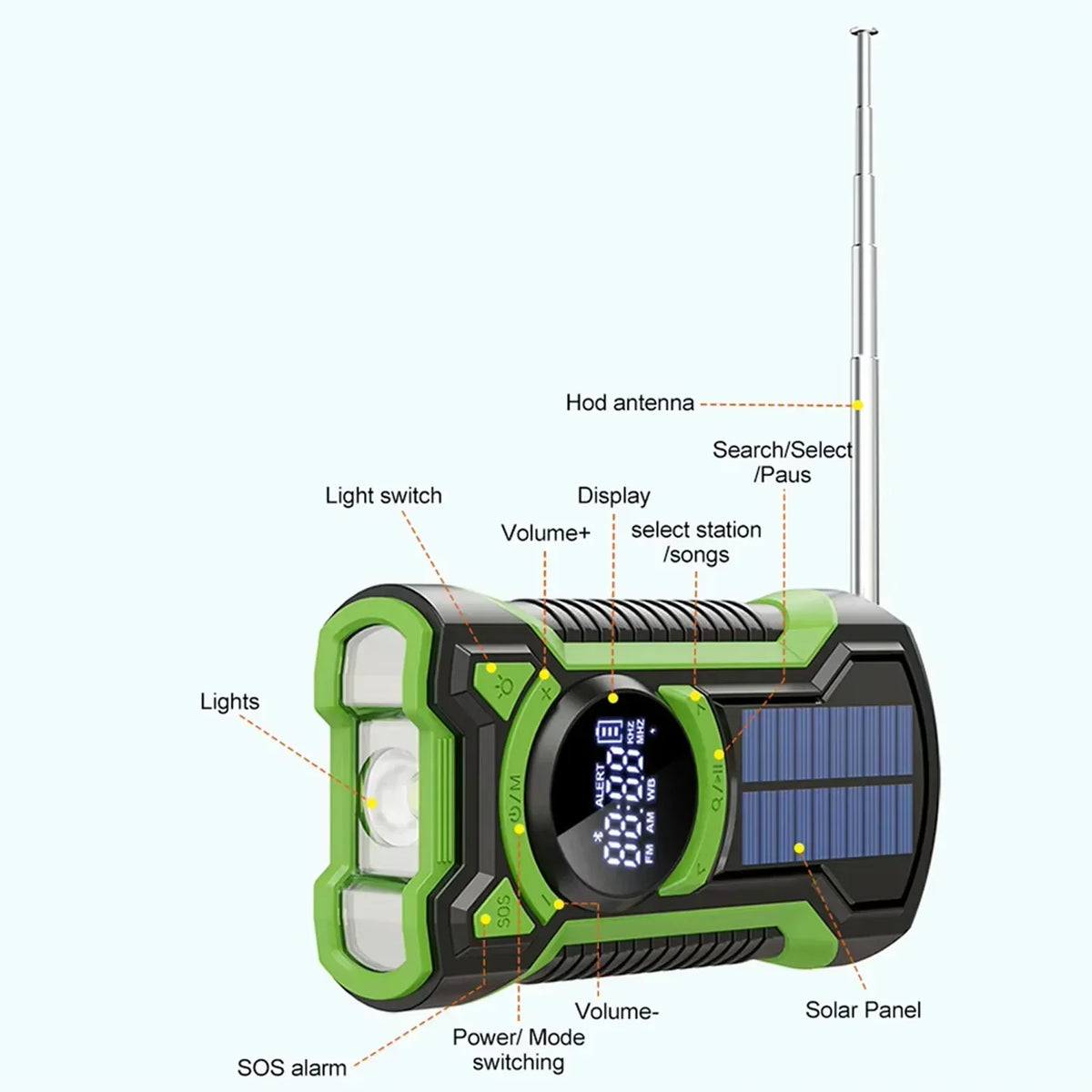DalyRad Emergency Radio – 5000mAh Power Bank, Solar & Hand Crank, AM/FM, SOS Alert & 3-Mode Flashlight