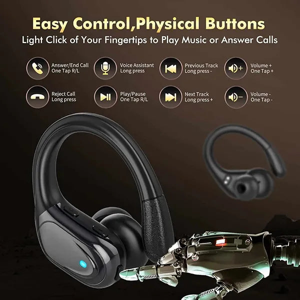 N5 UmiBuds Gym Earbuds – Wireless Bluetooth Earphones with LED Display, Earhook, IPX7 Waterproof, Deep Bass for Sport & Running
