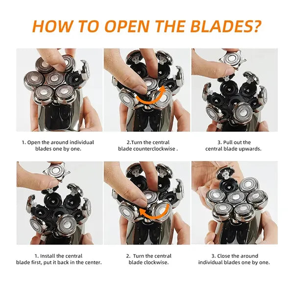 MenLif 7D Head Shaver – 5-in-1 Electric Skull Razor with Nose & Beard Trimmer, IPX7 Waterproof & LED Display