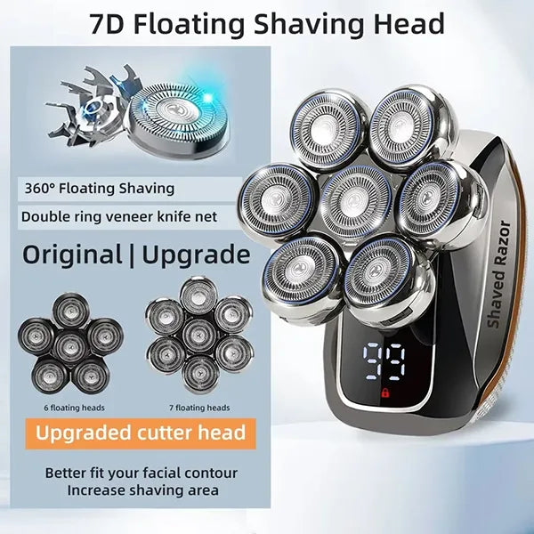 MenLif 7D Head Shaver – 5-in-1 Electric Skull Razor with Nose & Beard Trimmer, IPX7 Waterproof & LED Display