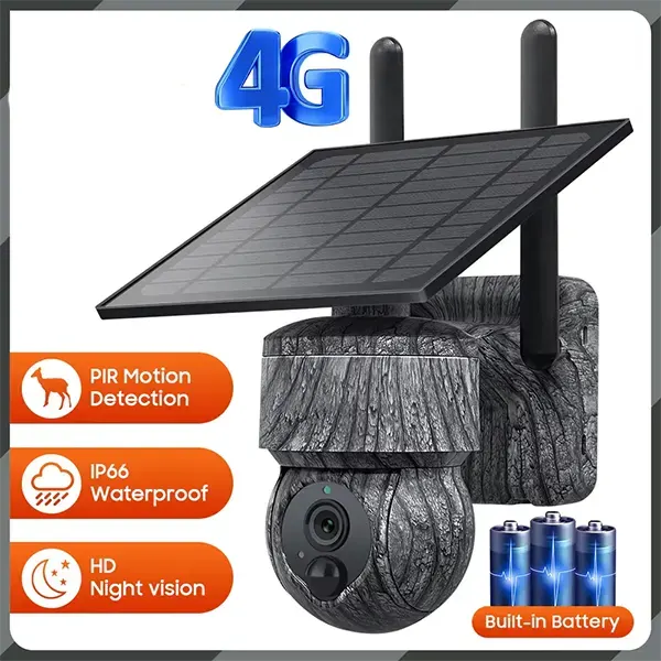 ZykaCam 4G LTE Solar Security Camera – 2K HD 360° PTZ, Night Vision, PIR Detection & 2-Way Audio | IP66