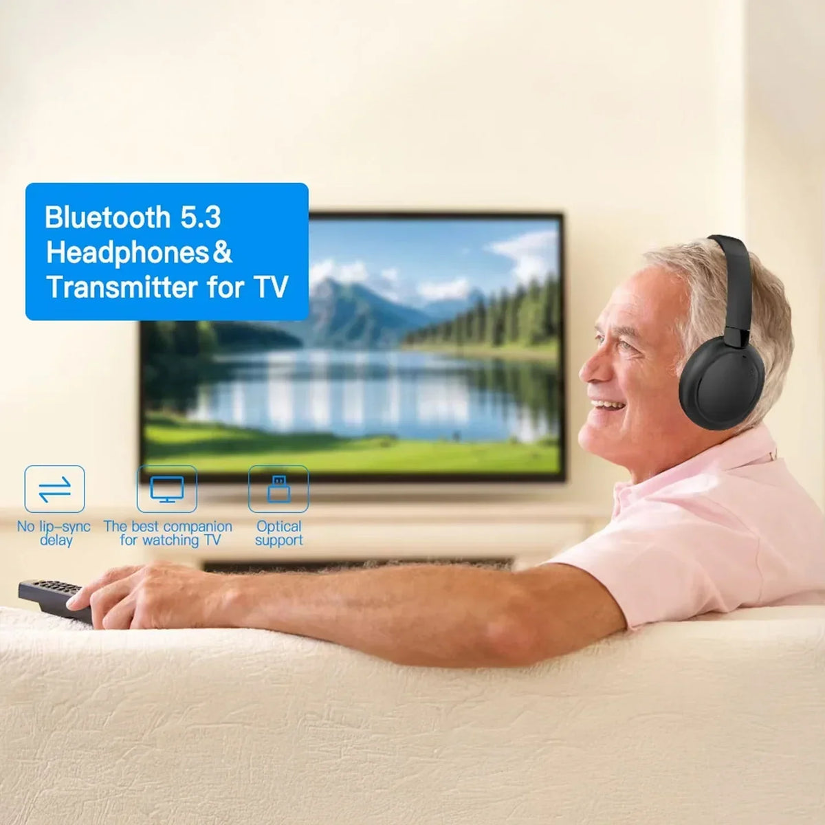 Lofialo TV Headphones – Wireless Headphones for TV Watching | Zero Latency, 100ft Range