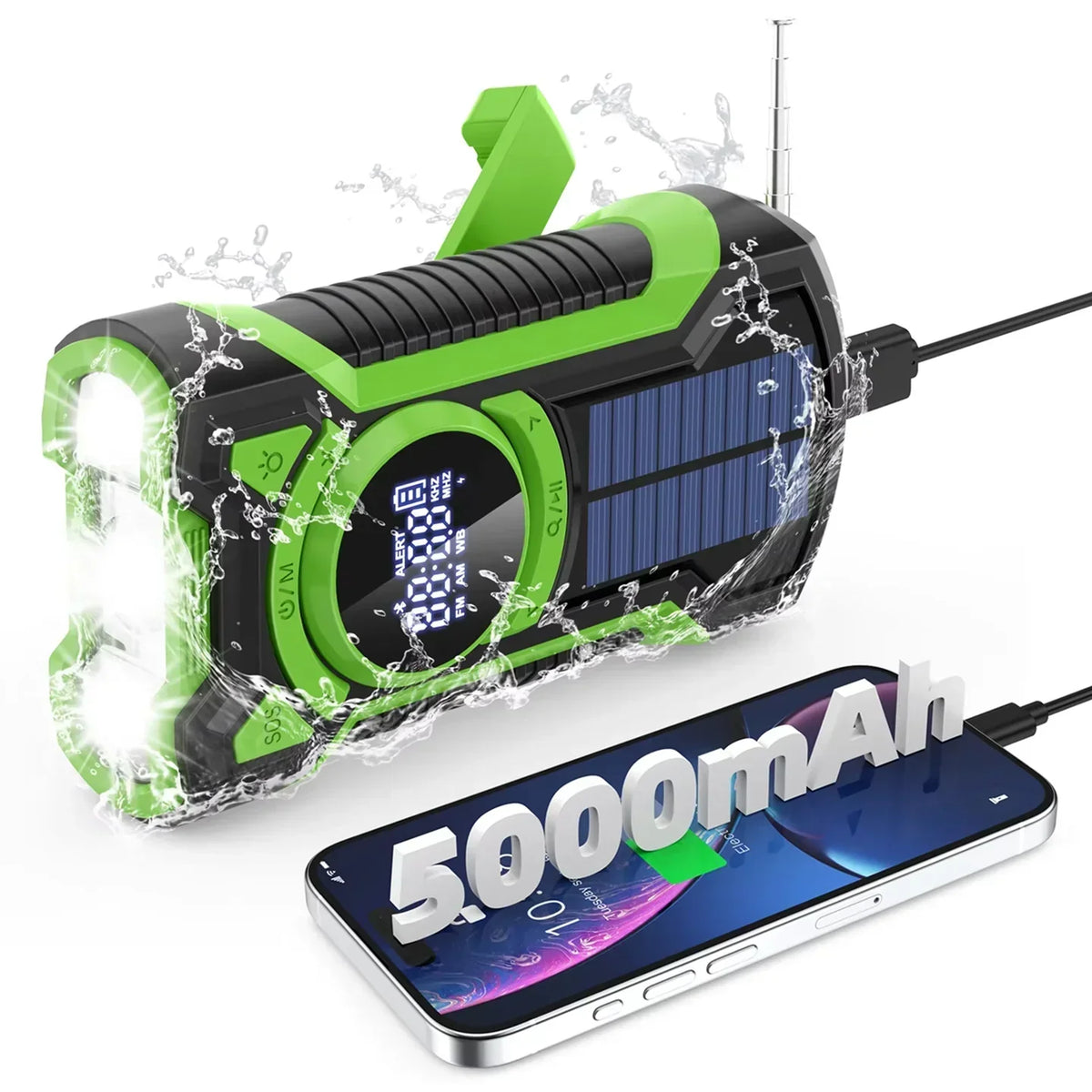 DalyRad Emergency Radio – 5000mAh Solar Hand Crank Radio with Flashlight & SOS Alert